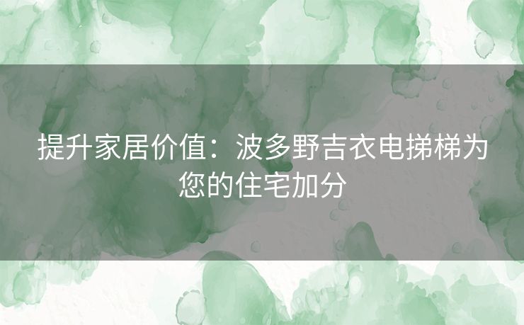 提升家居价值：波多野吉衣电挮梯为您的住宅加分