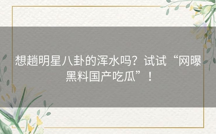 想趟明星八卦的浑水吗？试试“网曝黑料国产吃瓜”！