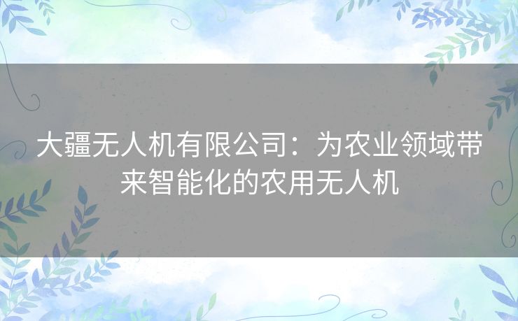 大疆无人机有限公司：为农业领域带来智能化的农用无人机