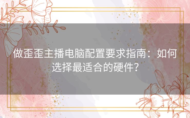 做歪歪主播电脑配置要求指南：如何选择最适合的硬件？