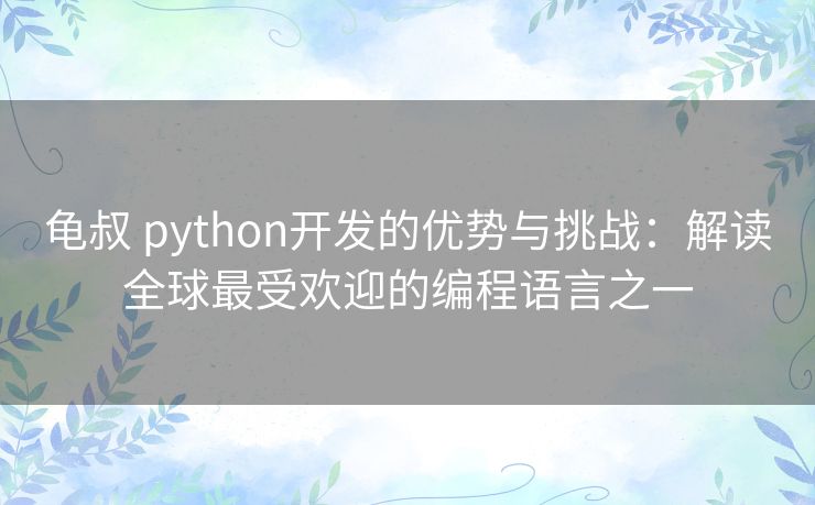 龟叔 python开发的优势与挑战：解读全球最受欢迎的编程语言之一