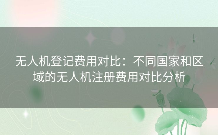 无人机登记费用对比：不同国家和区域的无人机注册费用对比分析