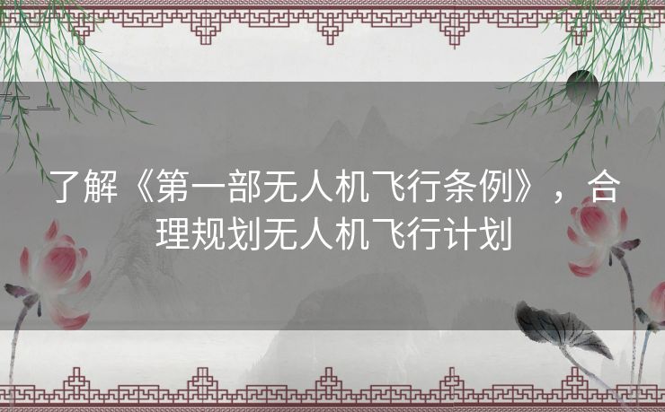 了解《第一部无人机飞行条例》，合理规划无人机飞行计划