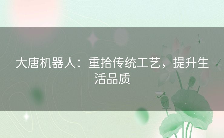 大唐机器人：重拾传统工艺，提升生活品质