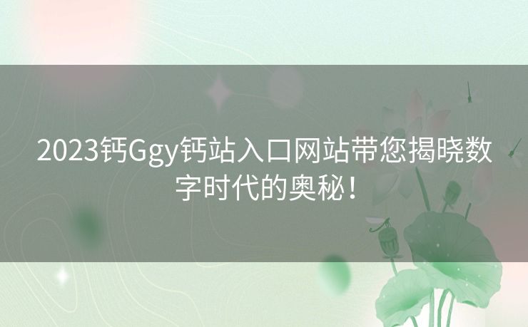 2023钙Ggy钙站入口网站带您揭晓数字时代的奥秘！