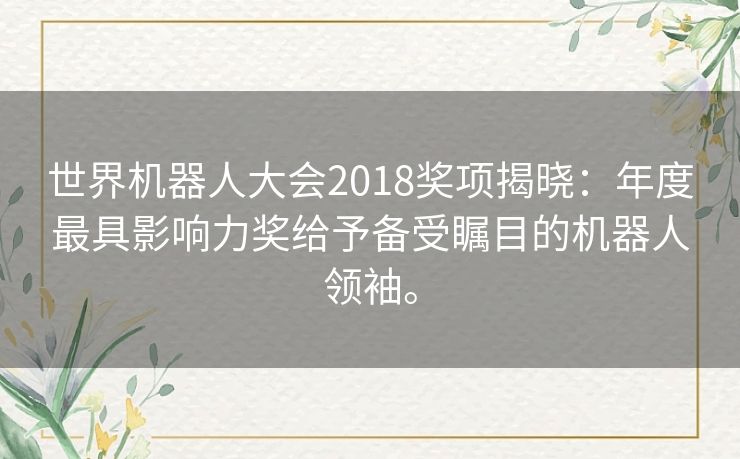 世界机器人大会2018奖项揭晓：年度最具影响力奖给予备受瞩目的机器人领袖。