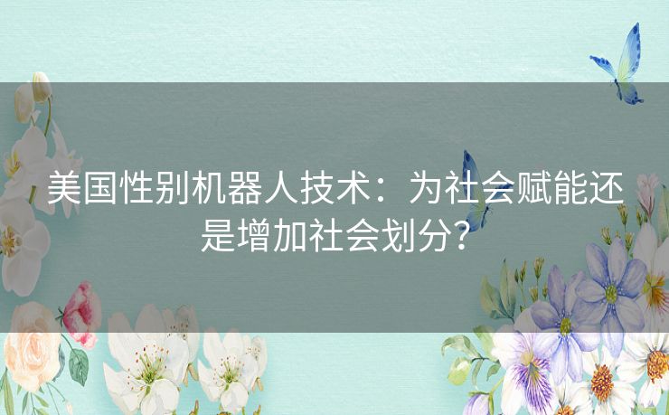 美国性别机器人技术：为社会赋能还是增加社会划分？