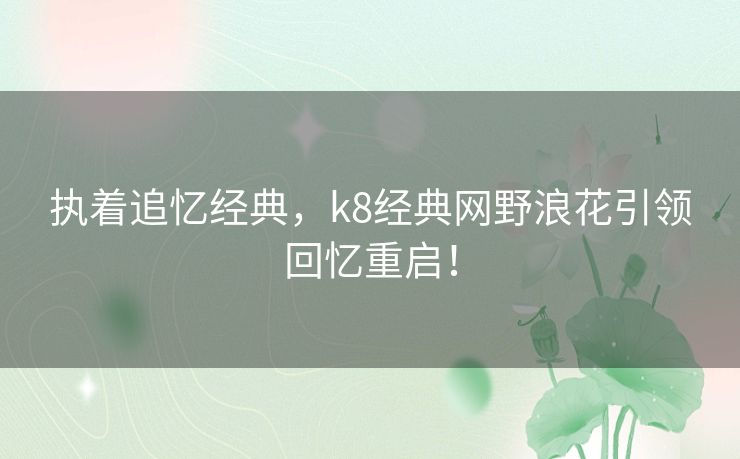 执着追忆经典，k8经典网野浪花引领回忆重启！