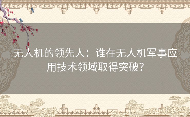 无人机的领先人：谁在无人机军事应用技术领域取得突破？