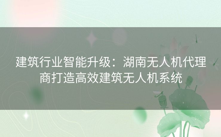 建筑行业智能升级：湖南无人机代理商打造高效建筑无人机系统