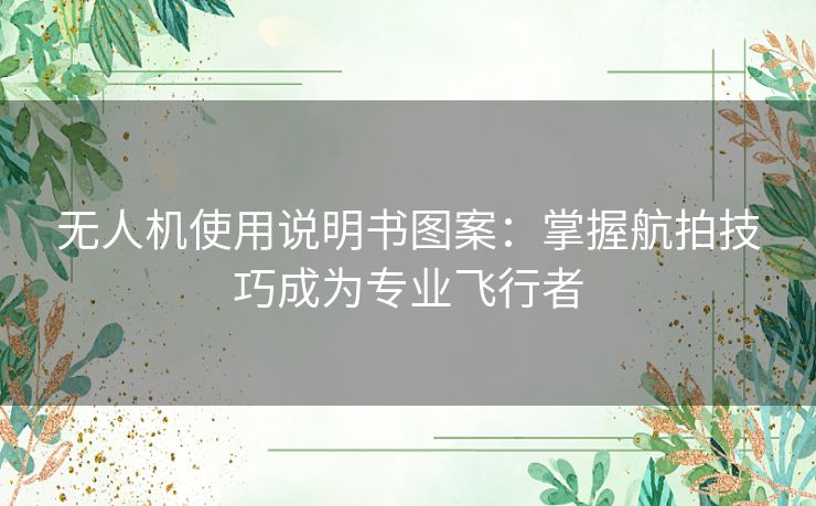 无人机使用说明书图案：掌握航拍技巧成为专业飞行者