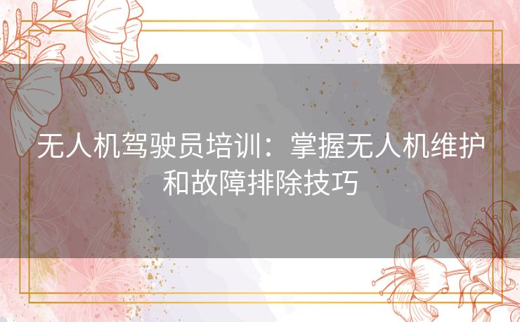 无人机驾驶员培训：掌握无人机维护和故障排除技巧