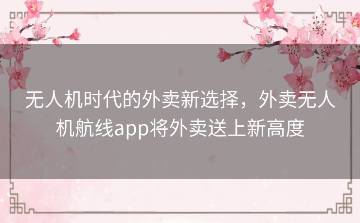 无人机时代的外卖新选择，外卖无人机航线app将外卖送上新高度