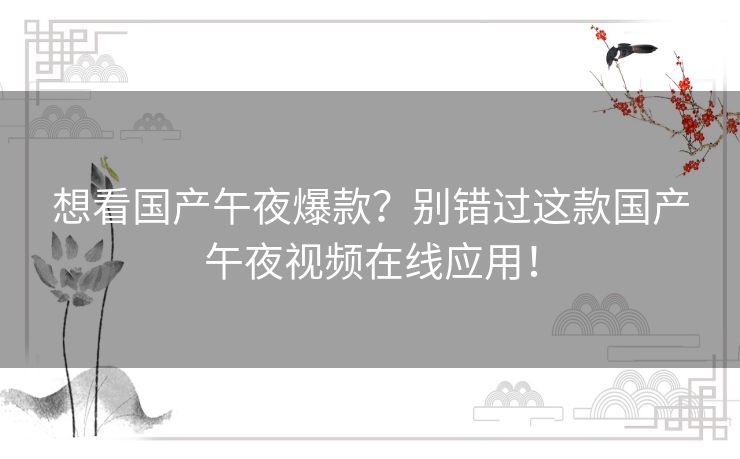 想看国产午夜爆款？别错过这款国产午夜视频在线应用！