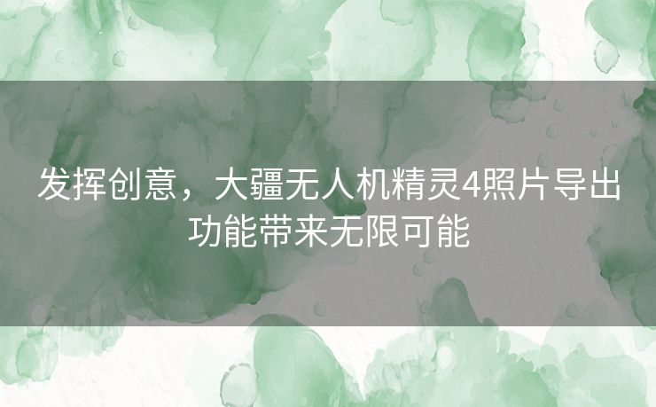 发挥创意，大疆无人机精灵4照片导出功能带来无限可能