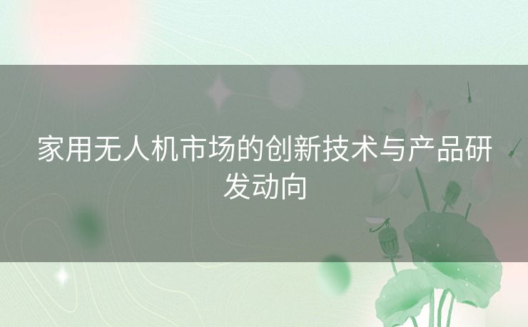 家用无人机市场的创新技术与产品研发动向