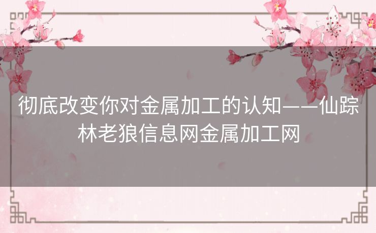 彻底改变你对金属加工的认知——仙踪林老狼信息网金属加工网