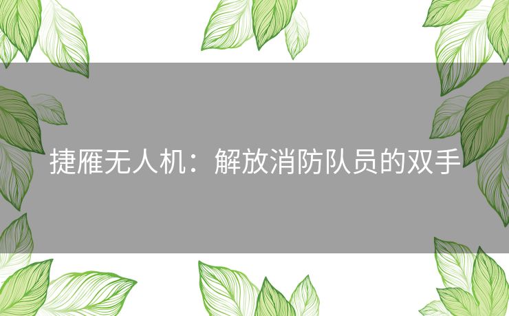 捷雁无人机：解放消防队员的双手