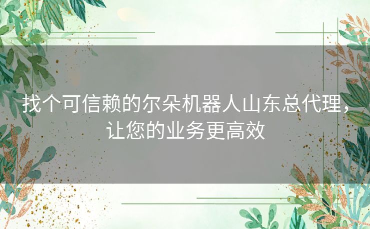 找个可信赖的尔朵机器人山东总代理，让您的业务更高效