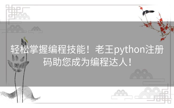 轻松掌握编程技能！老王python注册码助您成为编程达人！