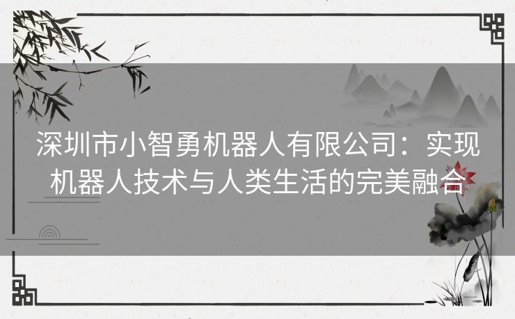 深圳市小智勇机器人有限公司：实现机器人技术与人类生活的完美融合