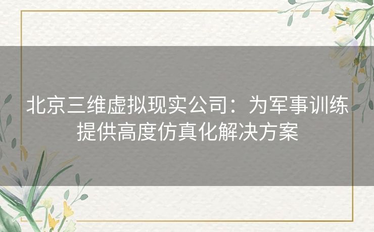 北京三维虚拟现实公司：为军事训练提供高度仿真化解决方案