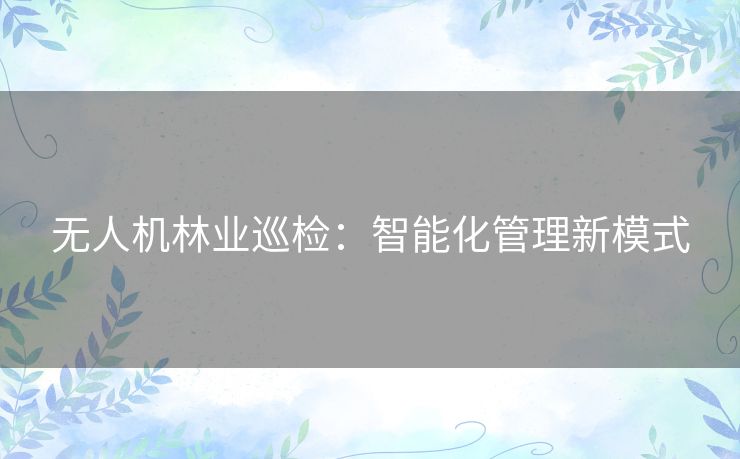 无人机林业巡检：智能化管理新模式