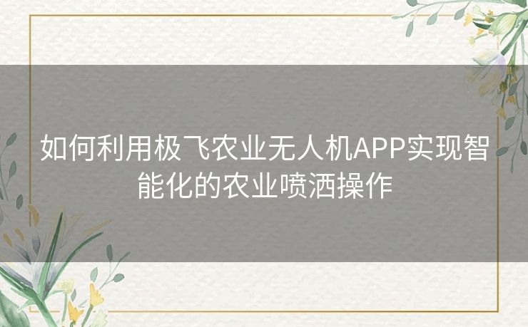 如何利用极飞农业无人机APP实现智能化的农业喷洒操作