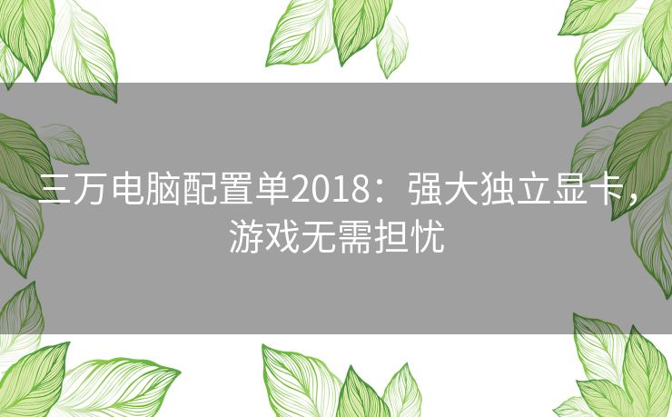 三万电脑配置单2018：强大独立显卡，游戏无需担忧