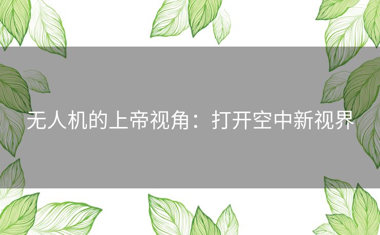 无人机的上帝视角：打开空中新视界