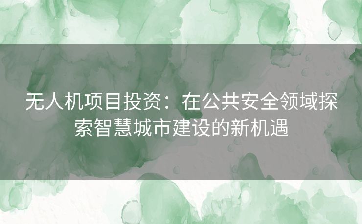 无人机项目投资：在公共安全领域探索智慧城市建设的新机遇