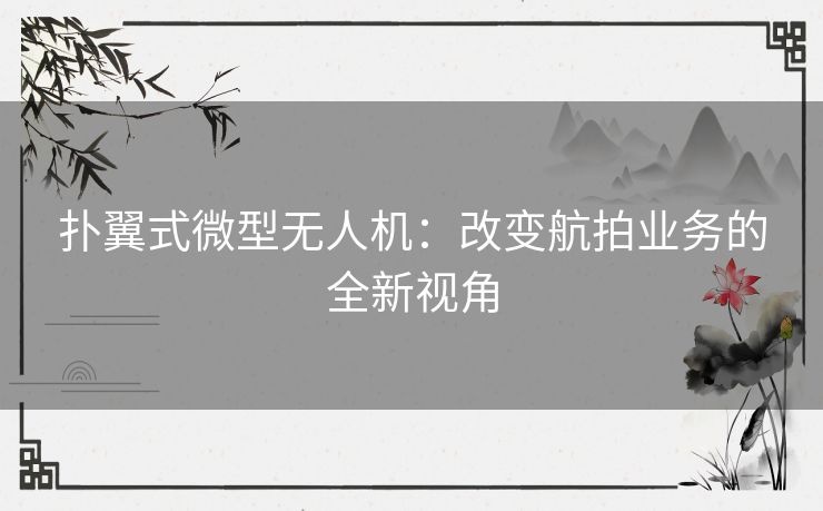 扑翼式微型无人机：改变航拍业务的全新视角