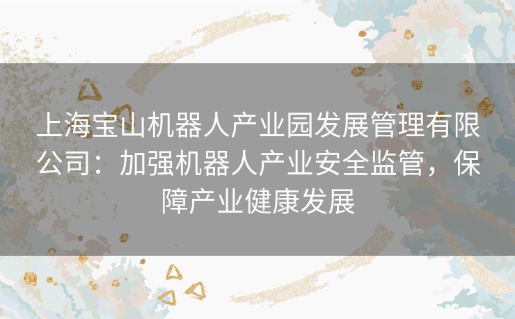 上海宝山机器人产业园发展管理有限公司：加强机器人产业安全监管，保障产业健康发展