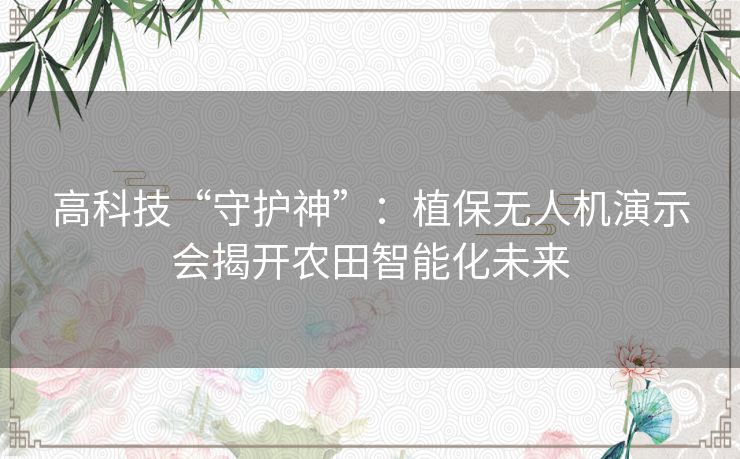 高科技“守护神”：植保无人机演示会揭开农田智能化未来