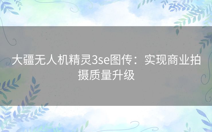 大疆无人机精灵3se图传:实现商业拍摄质量升级 大疆无人机精灵3se图传:实现商业拍摄质量升级