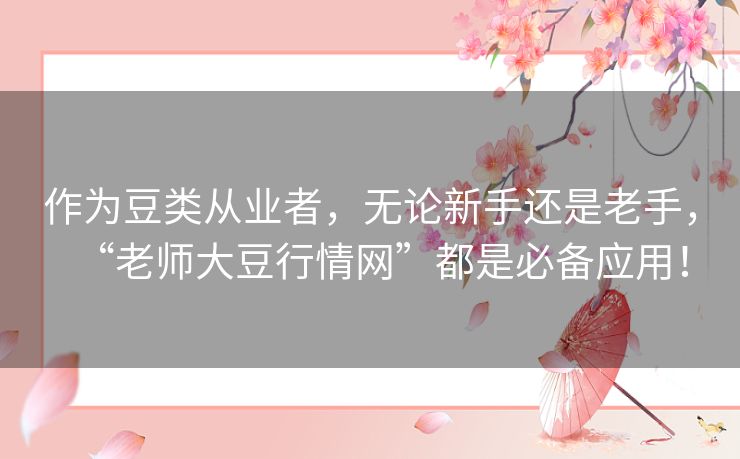 作为豆类从业者，无论新手还是老手，“老师大豆行情网”都是必备应用！